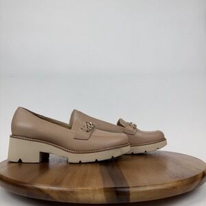 Womens Naturalizer Desi Nude Leather Lug Sole Platform Wedge Loafers Size 9.5